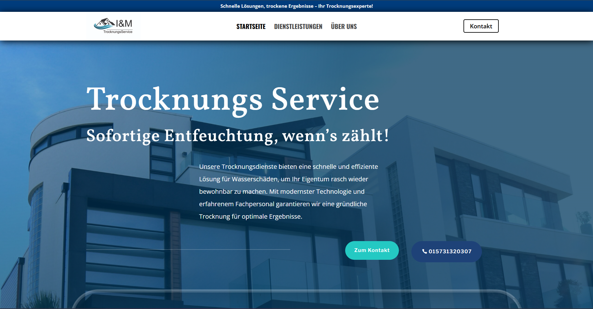 Webseite für ein Trocknungsservice. Umsetzung durch WiebeCore